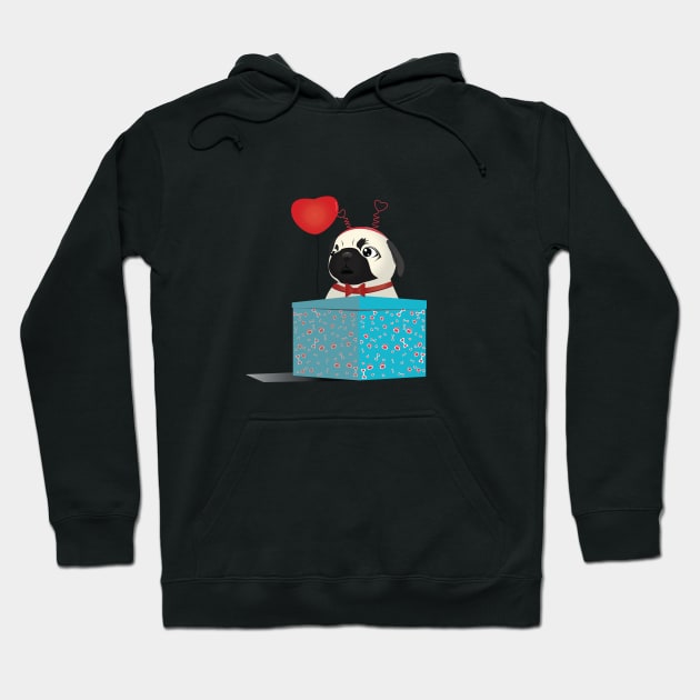 Puppy Pug Valentine Hoodie by Kanom-Tom